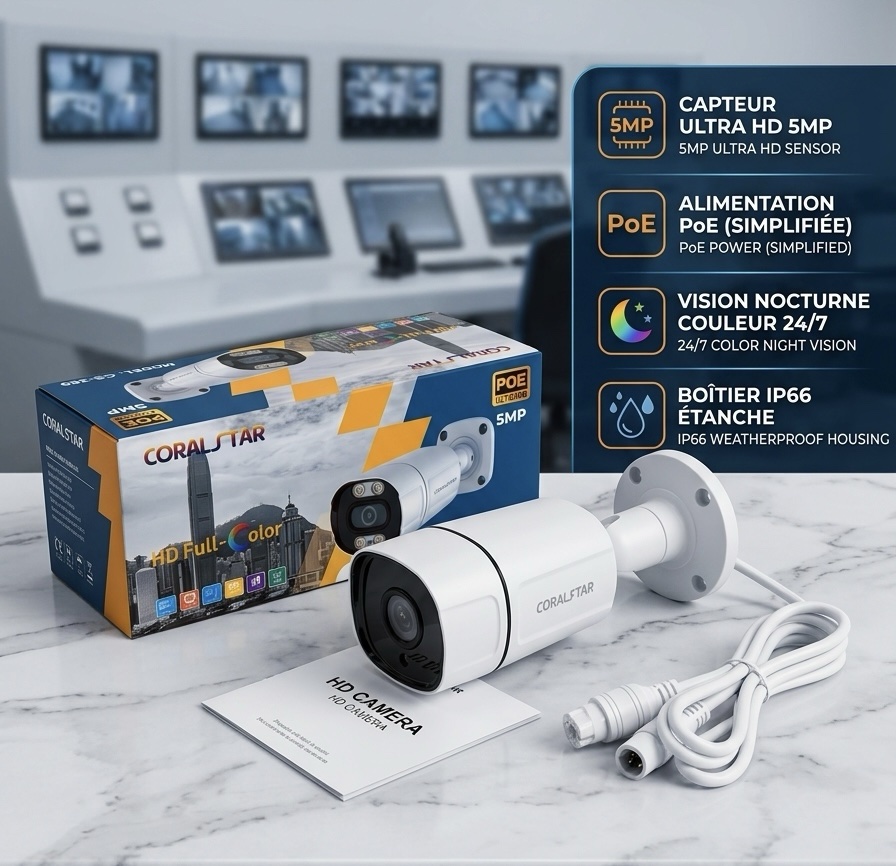 Full HD color bullet Camera ip POE 5 mp – Image 2